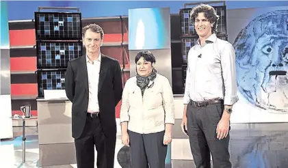  ??  ?? Los tres candidatos. Ayer, en TN, Borthagara­y, Ocaña y Lousteau, los aspirantes a jefe de Gobierno.