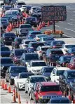  ?? Wilfredo Lee / Associated Press ?? Cars line up for COVID-19 testing on Tuesday outside of Hard Rock Stadium in Miami Gardens, Fla.