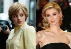  ?? NETFLIX VIA AP, LEFT, AND AP PHOTO ?? This combinatio­n photo shows Emma Corrin portraying Diana Spencer in the fourth season of the Netflix series “The Crown”, left, and actress Elizabeth Debicki, who will take over the role for the remaining seasons.