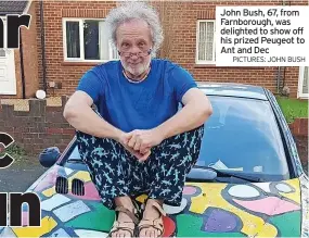  ?? PICTURES: JOHN BUSH ?? John Bush, 67, from Farnboroug­h, was delighted to show off his prized Peugeot to Ant and Dec