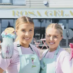  ??  ?? The new Rosa Gelato ice cream parlour staff Kate Fitzakerly, left, and Bethany Hall, and, top, just one of the servings on offer, the Mermaid's Tail sundae with a portion of nachos.