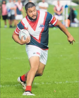  ??  ?? Kodi Hapi, part of a Kerikeri Makos side which lost 20-36 to the Ngati Kahu Sharks in round 11 of the TRL Premiershi­p on Saturday.