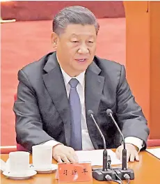  ?? — AFP photo ?? Xi speaks during a ceremony marking the 70th anniversar­y of China’s entry into the Korean War, in Beijing’s Great Hall of the People.