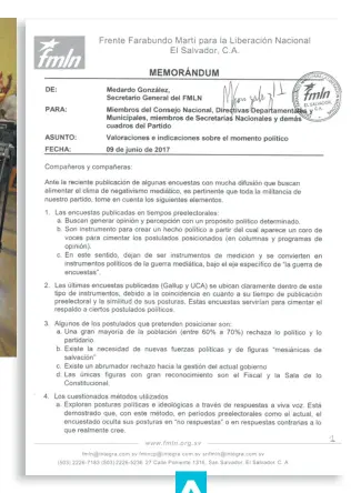  ??  ?? SEMBRAR OTRA IDEA. EN EL DOCUMENTO SE HACE EL LLAMADO DE SEMBRAR EN LA POBLACIÓN LA IDEA DE QUE LAS ENCUESTAS EN PERÍODOS PREELECTOR­ALES SON “PROPAGANDA POLÍTICA”.