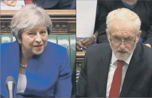  ??  ?? Theresa May accused Labour of misleading voters on student debt; Jeremy Corbyn focused his attacks on pay caps and reports of Tory feuding.