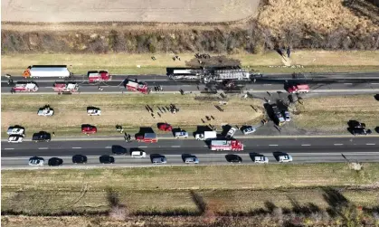  ?? Photograph: Barbara Perenic/AP ?? Both directions of Interstate 70 are closed in Licking county, Ohio, after a fatal accident on Tuesday.