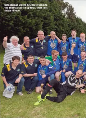  ??  ?? Glencormac United celebrate winning the Thomas Scott Cup final, their first title in 16 years.