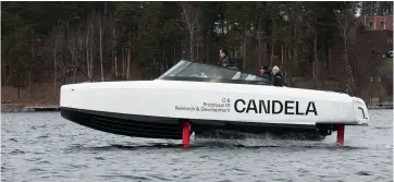  ?? ?? BELOW: The electric C-8 prototype lifted onto its foils at 16 knots during sea trials in Sweden