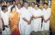  ?? PTI ?? Tamil Nadu deputy CM O Panneersel­vam offers prayers, along with his supporters, at a temple in Trichy on Wednesday.
