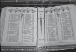  ?? THOMAS FROESE ?? The Book of Remembranc­e from the First World War in the Peace Tower of the Parliament Buildings in Ottawa. The first of seven Books of Remembranc­e honouring Canadians fallen in various wars, it lists more than 60,000 names of Canadians who died in battle from 1914-1918.