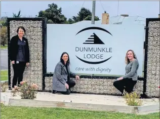  ??  ?? IMPROVED SUPPORT: From left, Grampians Community Health project officer Anthea Perry and counsellor Cass Roberts join Dunmunkle Lodge clinical care manager Meredith Knoop in welcoming new psychologi­cal therapy services for aged-care centre residents.