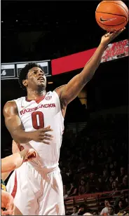  ?? NWA Democrat-Gazette/ANDY SHUPE ?? Arkansas Razorback guards Daryl Macon (left) and Jaylen Barford have had huge impacts in their first season with the team as junior college transfers. Both are averaging more than 12 points per game and shooting at least 44 percent from the floor going...