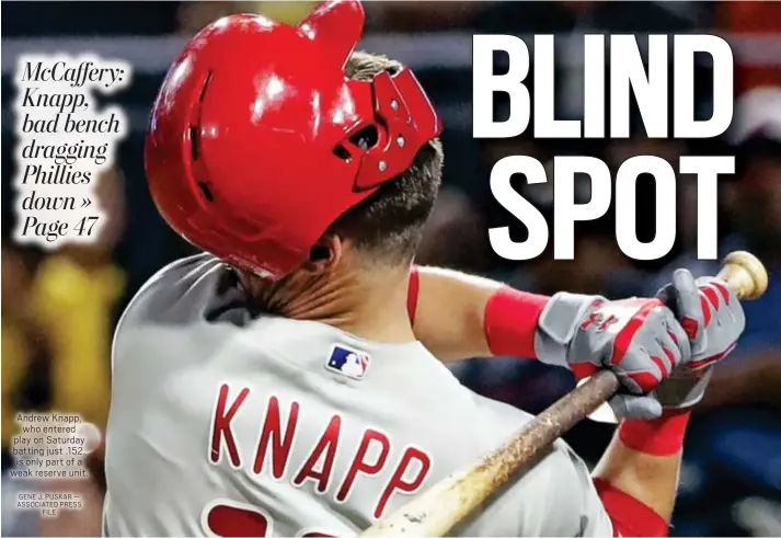  ?? GENE J. PUSKAR — ASSOCIATED PRESS FILE ?? Andrew Knapp, who entered play on Saturday batting just .152, is only part of a weak reserve unit.