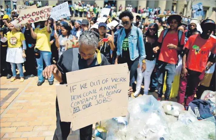  ??  ?? Solidarity: Protests at Wits University highlighte­d the plight of employees who suffered financial and other losses when they were outsourced. Photo: Delwyn Verasamy