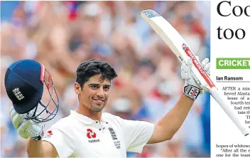  ?? Picture: REUTERS/DAVID GRAY ?? RECORD BOOKS: England’s Alastair Cook celebrates after reaching his double century during the third day of the fourth Ashes cricket test match