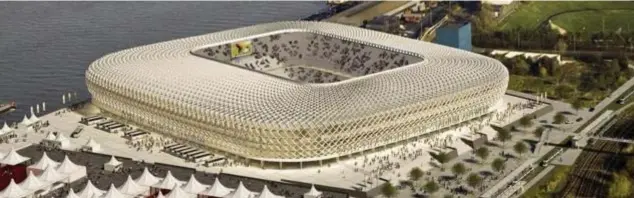  ?? FOTO RR ?? Voor alle duidelijkh­eid: deze maquette uit het verleden van een stadion aan de Schelde heeft niets te maken met de huidige plannen, want die zijn nog niet concreet.