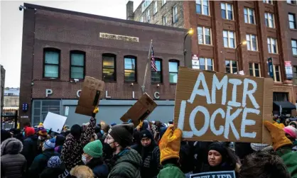  ?? Photograph: Kerem Yucel/AFP/Getty Images ?? A protest against the police killing of Amir Locke by Minneapoli­s police.