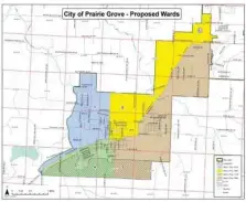  ?? MAP COURTESY PRAIRIE GROVE ?? Prairie Grove City Council voted to redistrict city wards. The map above shows new boundaries.