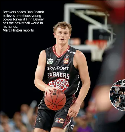  ?? GETTY IMAGES ?? Finn Delany has improved his output in each of his last four seasons as a roster player with the Breakers. Inset, he blocks a shot from Daniel Johnson of the Adelaide 36ers during a match earlier this year.