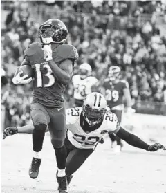  ?? KENNETH K. LAM/BALTIMORE SUN ?? Ravens wide receiver John Brown has caught eight passes out of 21 targets for 91 yards and no touchdowns in his past four games.