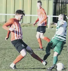  ??  ?? Silksworth CW (red and white) take on Cleator Moor Celtic recently. Picture by Kevin Brady.
