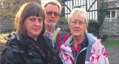  ??  ?? Ann Brown, Mark Thompson and Sue Ealding outside the Archbishop’s Palace after a coroner ruled their mother died from an acute kidney injury caused by dehydratio­n at Maidstone Hospital