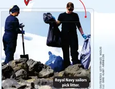  ?? ?? Royal Navy sailors pick litter.