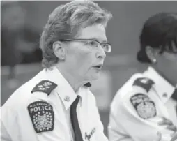  ?? BERNARD WEIL/TORONTO STAR ?? Peel police Chief Jennifer Evans defended street checks at a Sept. 25 board meeting.