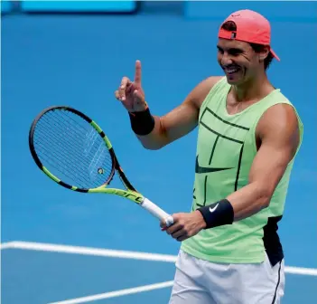  ?? AP ?? Spain’s Rafael Nadal Saturday. at a practice session ahead of the Australian Open tennis championsh­ips in Melbourne on —