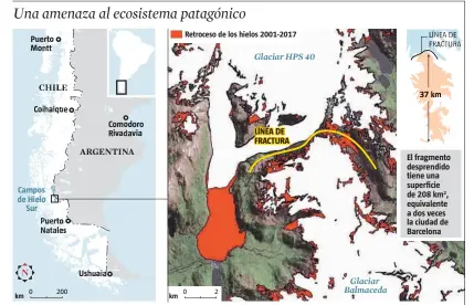  ?? LA VANGUARDIA ?? FUENTE: Unidad de Glaciologí­a y Nieves, Ministerio de Obras Públicas de Chile