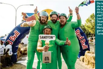  ??  ?? Die lede van die wenspan, die South African Bobsled Team, is (van links) Stuart Turner, John Turner, Marius Lategan en Gareth Turner.