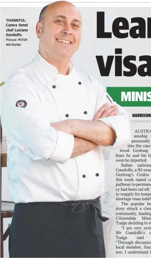  ?? Picture: PETER RISTEVSKI ?? THANKFUL: Centra Hotel chef Luciano Gandolfo.