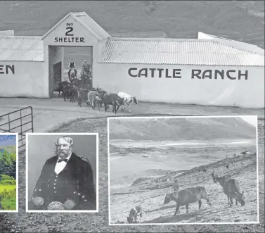  ?? Photograph­s: ICIM Collection ?? Joe Hobbs and his Highland cowboys on the Great Glen Cattle Ranch (main photograph); Inverlochy Castle, now a hotel, ranked as second in Europe and fourth in the world in this year’s annual awards from the Travel and Leisure World Group; and Lord Abinger, who built Inverlochy Castle.