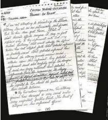  ?? CHICAGO TRIBUNE ARCHIVE ?? James Lewis sent several letters to the Tribune, including this one. The notations at upper left imitate the story number, slug and computer function symbols that appeared on stories distribute­d by news wire services.