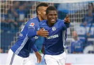  ?? Reuters ?? Schalke’s Breel Embolo and Eric Maxim Choupo-Moting celebrate.