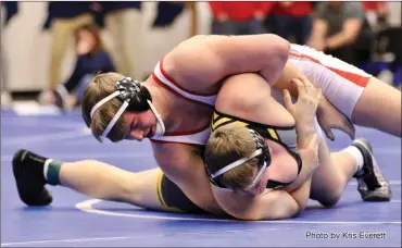  ?? Photo by Kris Everett ?? Keegan Bluhm is one of two 220s from Adams County who qualified for this Saturday’s Semi-State at the Allen County War Memorial Coliseum. Along with Bellmont’s Keagan Martin, the two wrestlers each need to twin two bouts to advance to the State Finals in Indianapol­is next weekend.