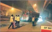  ?? SOURCED ?? The traffic police launched a drive on Saturday night in various parts of the city, during which 22 truck drivers were fined.