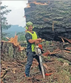  ??  ?? UPSKILLED: Forest management graduate Jeremy Baldwin after felling a radiata pine in Atiamuri, northeast of Lake Taupo.