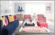  ?? Jane Beiles/ Contribute­d photo ?? The color-splashed living room is where the large family comes to relax, play games and simply be together.