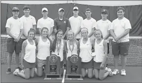  ?? Contribute­d Photo ?? Parkers Chapel takes second: Pictured are Parkers Chapel's boys and girls tennis teams, who finished as the state runner-ups at the 2A State Tournament earlier this week in Bentonvill­e.