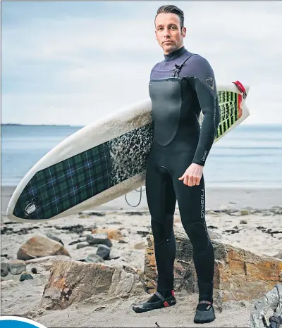  ?? Main picture ?? Scott Mitchell on Silver Sands, Aberdour, main, on the waves, left, and on patrol in 2012 Andrew Cawley