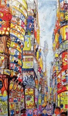  ?? Foto: Nue Ammann ?? Die expression­istische, skizzenhaf­te Malweise von Thitz versinnbil­dlicht die lebendi ge, hektisch getaktete Atmosphäre einer Großstadt und macht sie emotional erfahr bar.