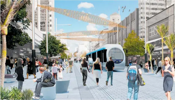  ?? Photo / File ?? The carless plan for Queen St, here shown in an artist’s impression, is about giving people choices, says design office manager Ludo Campbell-Reid.