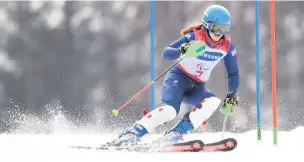  ??  ?? Tytheringt­on’s Menna Fitzpatric­k won gold for Great Britain at the Paralympic Games in South Korea in March