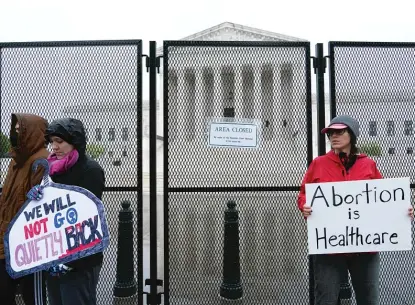  ?? GETTY IMAGES ?? Abortion-rights demonstrat­ors rally in front of the Supreme Court in Washington, D.C. Supporters of abortion rights are calling for nationwide rallies on Saturday.