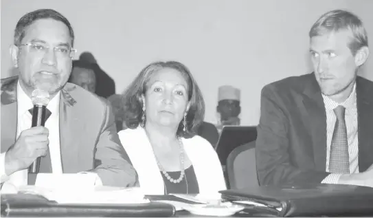  ?? PHOTO ?? From left: World Health Organisati­on (WHO) Country Representa­tive in Nigeria, Dr Rui Vaz; UNICEF Country Representa­tive, Jean Gough and Global Polio Eradicatio­n Expert, Chris Wolff, at the 27th meeting of the expert review committee on polio...