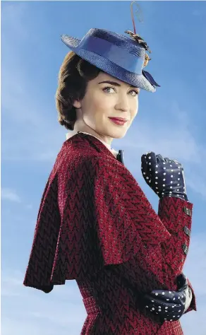  ?? DISNEY ?? Mary Poppins Returns is a new adventure with the practicall­y perfect nanny, played by Emily Blunt. The movie, out Dec. 19, is one of many December releases sure to draw audiences to cinemas this holiday season.