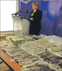  ?? ROSIE MULLALEY/THE TELEGRAM ?? Supt. Marlene Jesso speaks to reporters at RNC headquarte­rs Thursday about Wednesday’s major drug bust in the east end of St. John’s.