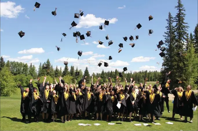  ?? Submitted ?? The over 60 graduating students throw their caps into the air celebratin­g the official end of their schooling at Holy Redeemer during their Graduation Ceremony on June 4.