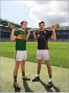  ??  ?? Padraig Boyle of Kerry with Brian Tracey of Carlow during the McDonagh competitio­n launch at Croke Park in Dublin. Photo by Eóin Noonan/Sportsfile